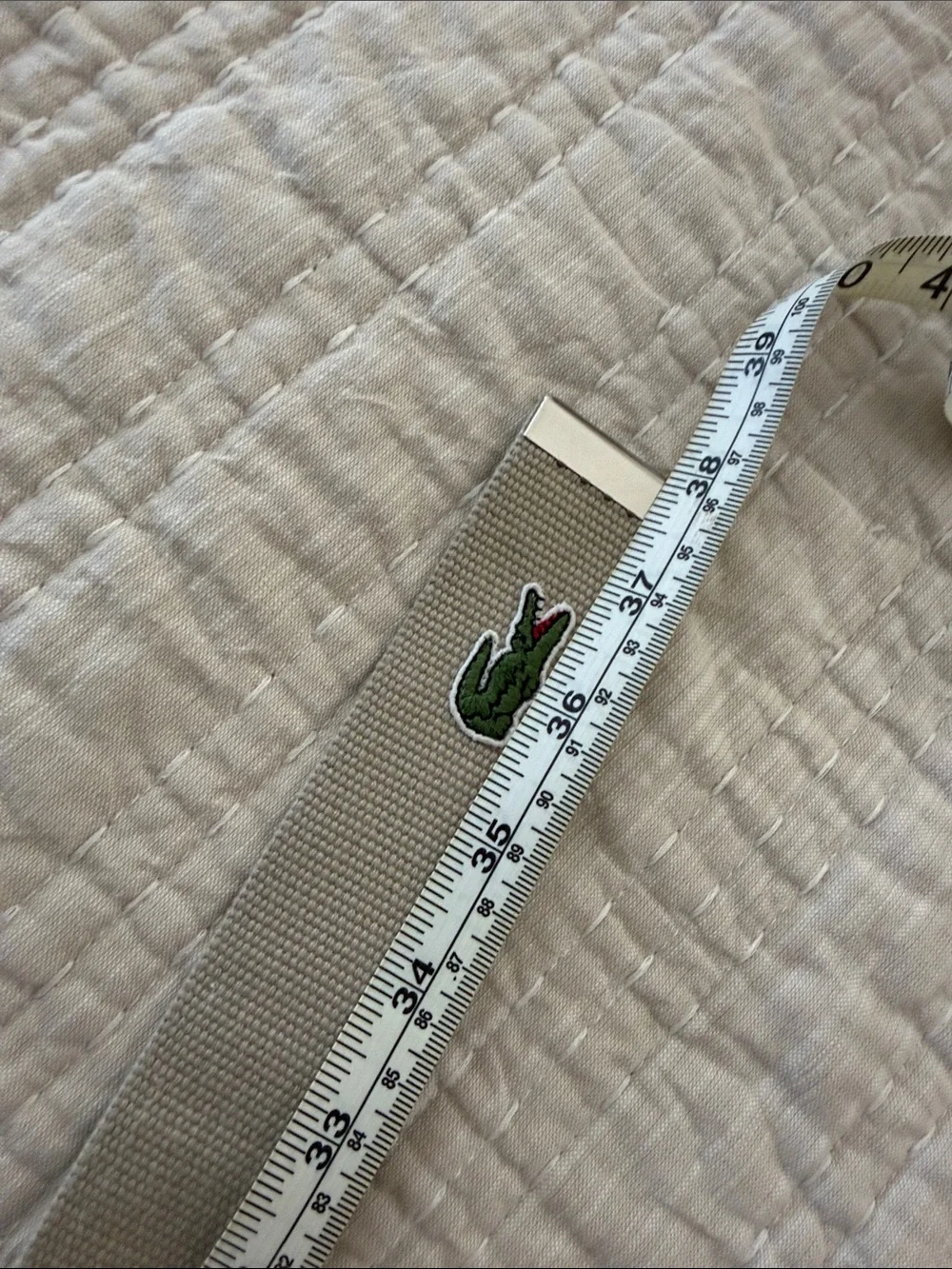 Lacoste Beige Canvas Belt with Metal Buckle and Green Croc Patch